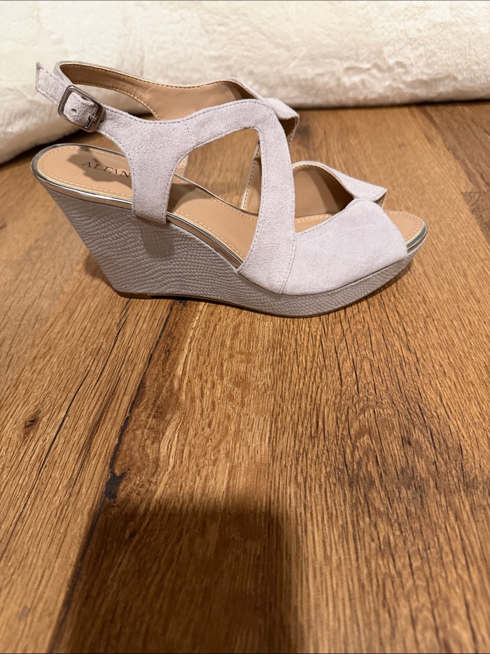 Alfani Light Gray Suede Wedge Sandals - Open Toe Slingback